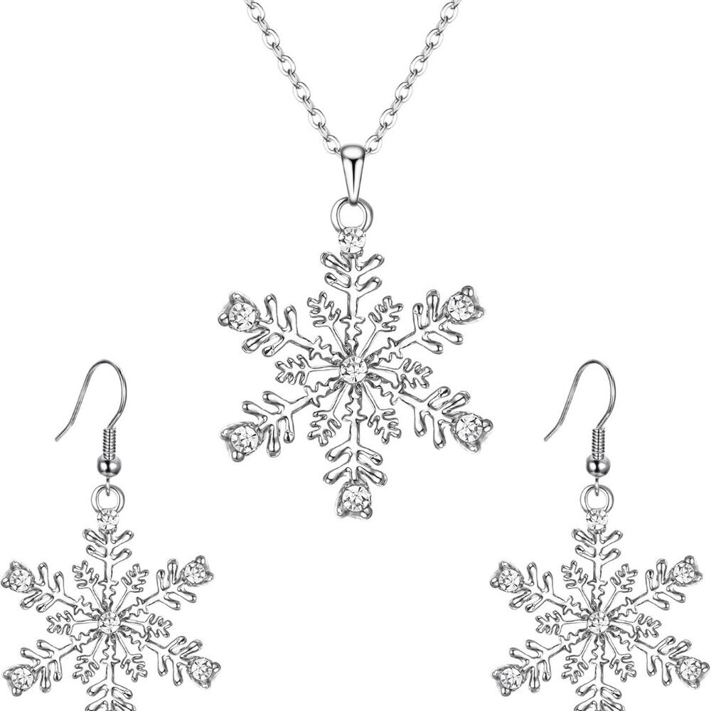 Austrian Crystal Snowflake Flower Pendant Necklace Earrings Set